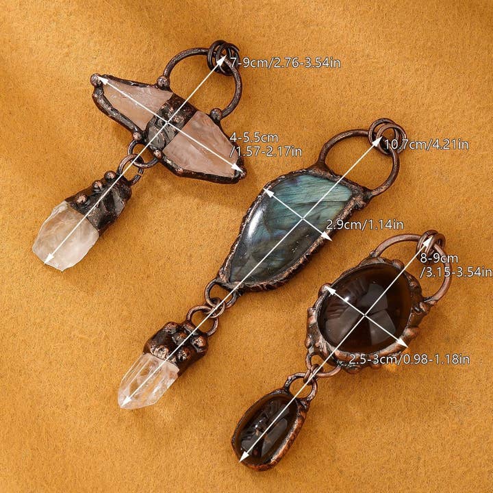 GemMeet - Wholesale Spiritual Stone/Crystal - Vintage style labradorite smoky quartz white crystal pendant4