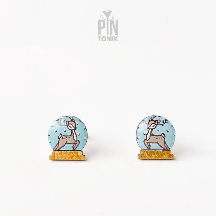 PinTonik – wholesale Stud/post earrings – Reindeer Snow Globe Christmas Festive Earrings3