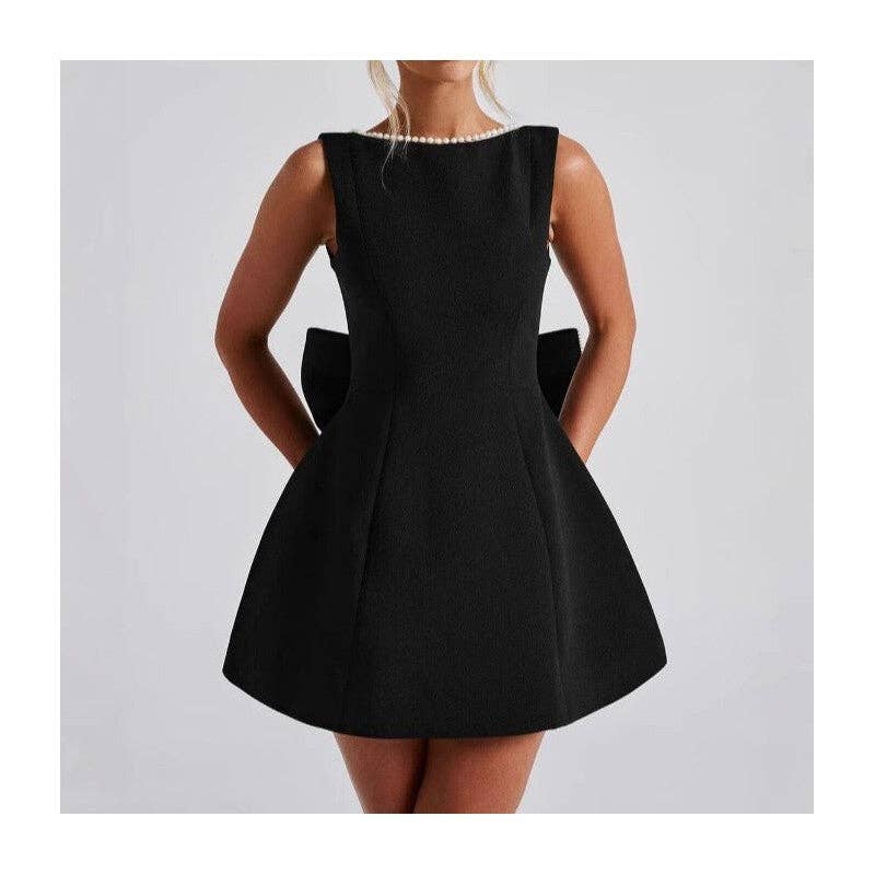 Sheer Trend - Vendita all'ingrosso Vestito - Donna - Mini abito aderente con fiocco a farfalla e perle0