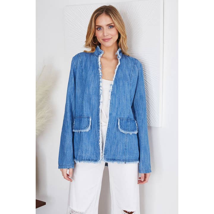 LANGÆRMET JAKKE MED FRYNSEHÆM MED KLAP (10804-DNB) for engroshandel hos VENTI6