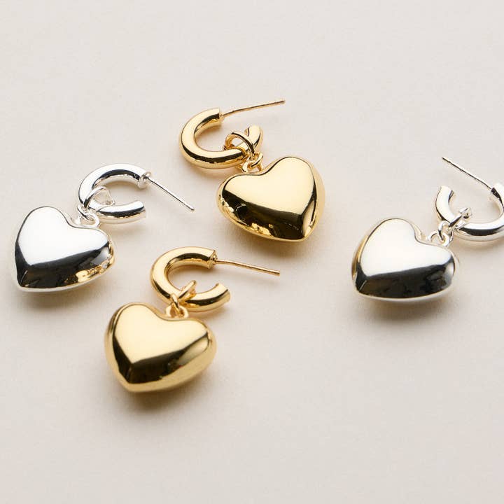 Gold Dipped Heart Hoop Earrings - 18K Gold Plated for wholesale by Lilla Haven