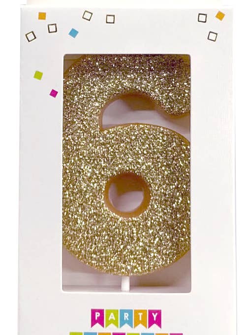 6 Glitter Number Candle Gold for wholesale by Party Partners
