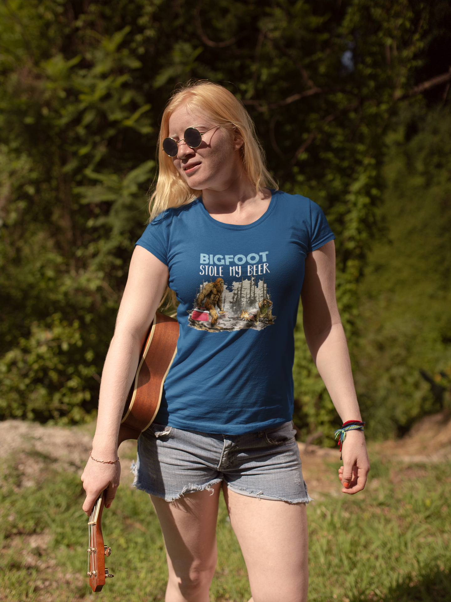 Squatchin’ Country - Wholesale T-Shirt (Graphic) - Men's - Bigfoot stole my beer t-shirt (navy blue)6