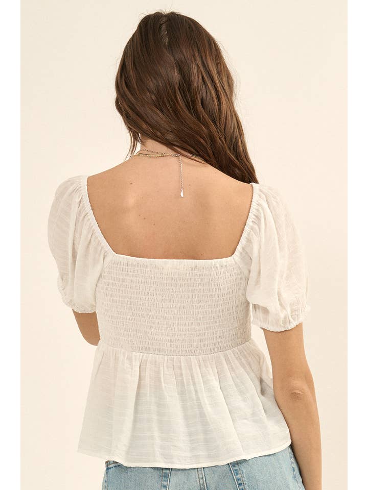 Promesa USA - Wholesale Blouse - Women's - Solid Woven Scoop Neck Ruched Blouse