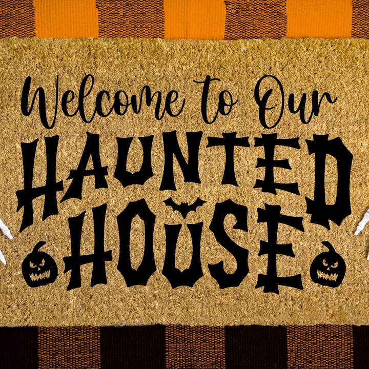 Welcome to Our Haunted House Halloween Doormat for wholesale by Wholesale Wood Cuts