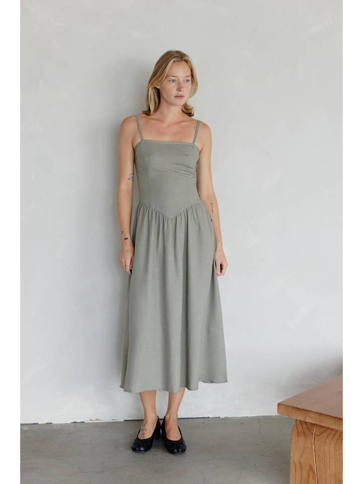 MOD REF - Wholesale Dress - Women's - The June Dress | Sleeveless Midi Dress with Basque Waist