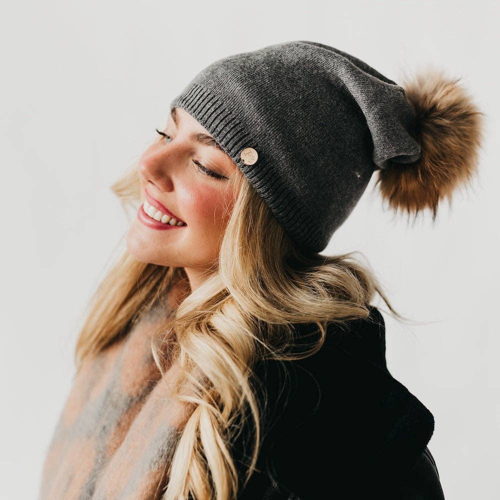Pretty Simple - Wholesale Beanie - Women's - Fine Knit Fur Pom Slouchy Beanie Wholesale6