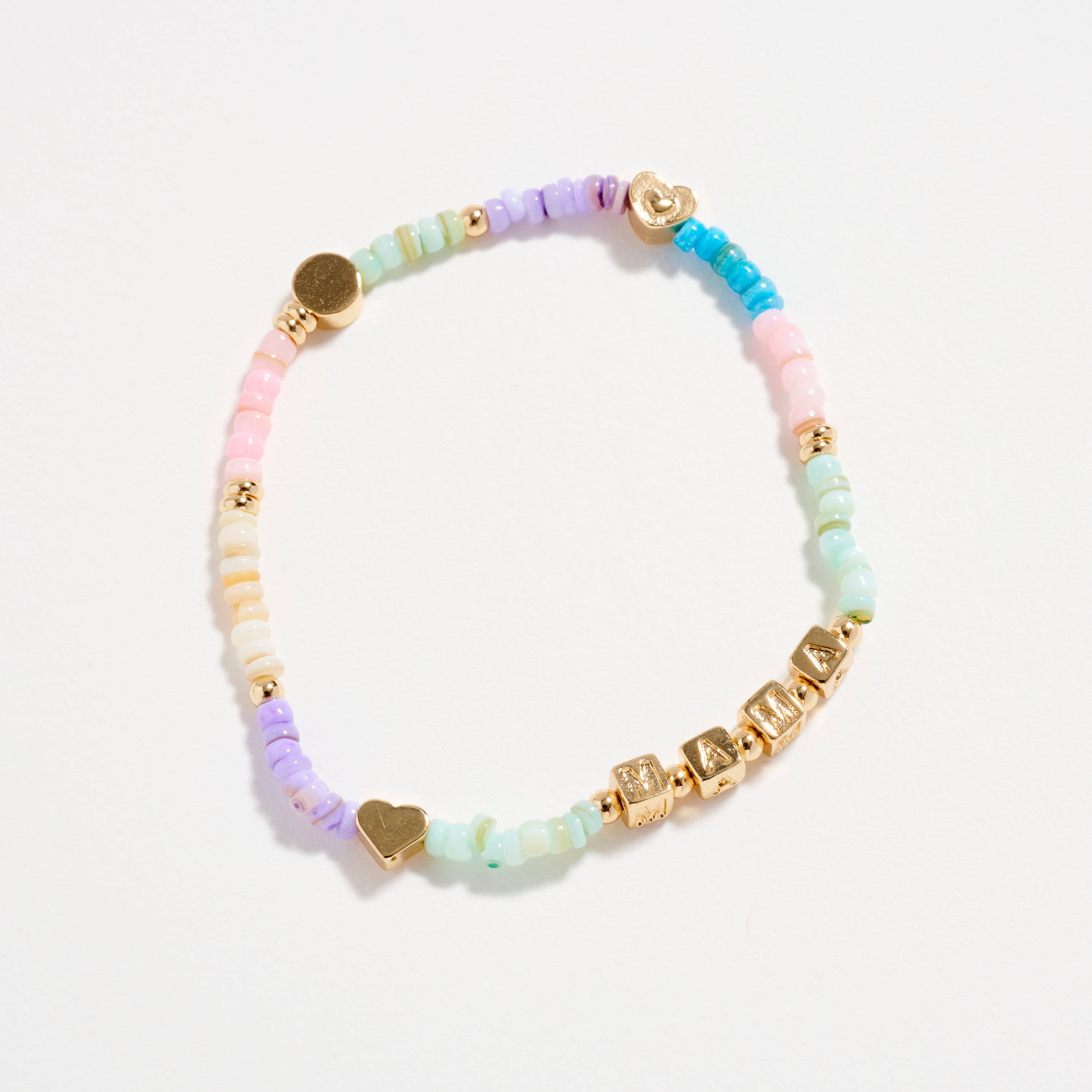 Frem - Wholesale Beaded Bracelet - Gold Dipped Beaded “Mama” Bracelet with Gold Letter Cubes & Heart Accents – Mother’s Day Stretch Bracelet1