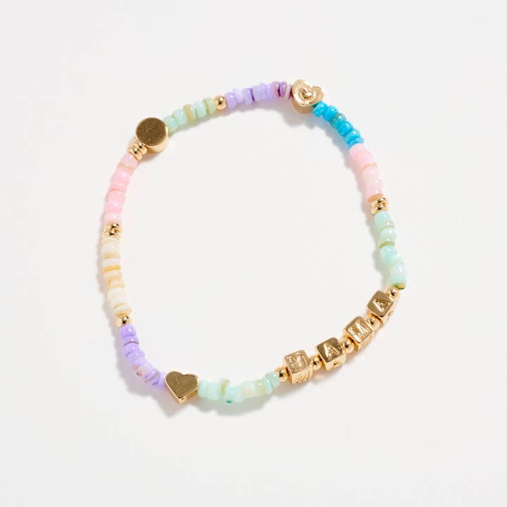 Frem - Wholesale Beaded Bracelet - Gold Dipped Beaded “Mama” Bracelet with Gold Letter Cubes & Heart Accents – Mother’s Day Stretch Bracelet1