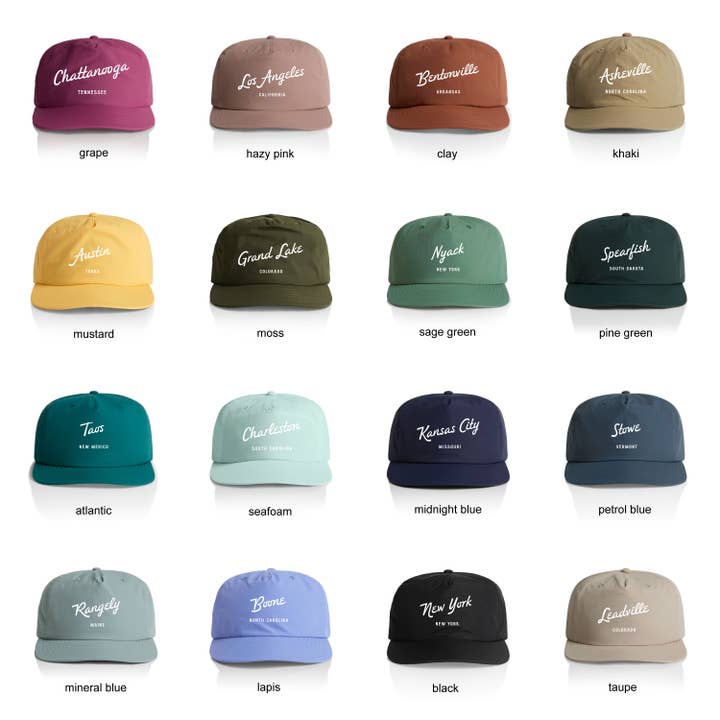 Endless August Supply Co. - Wholesale Flat Brim Cap - Unisex - Custom Script City Nylon Hat | Customizable Hat | Name Drop