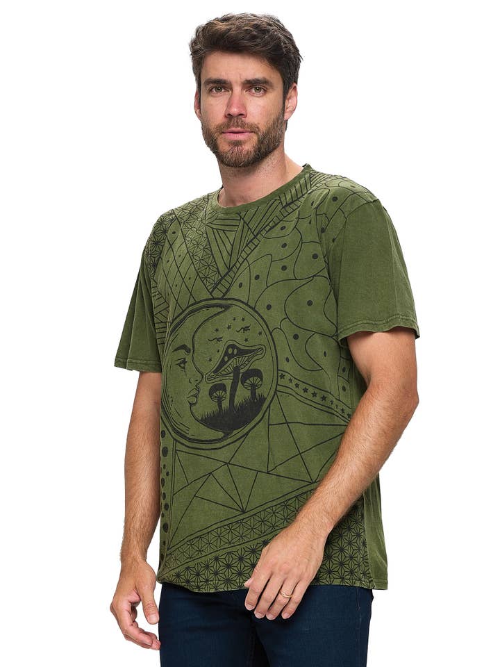 Yak & Yeti - Wholesale Screen Printed T-Shirt - Men's - SALE Men's T-Shirt Sacred Geometry Moon Mushrooms
