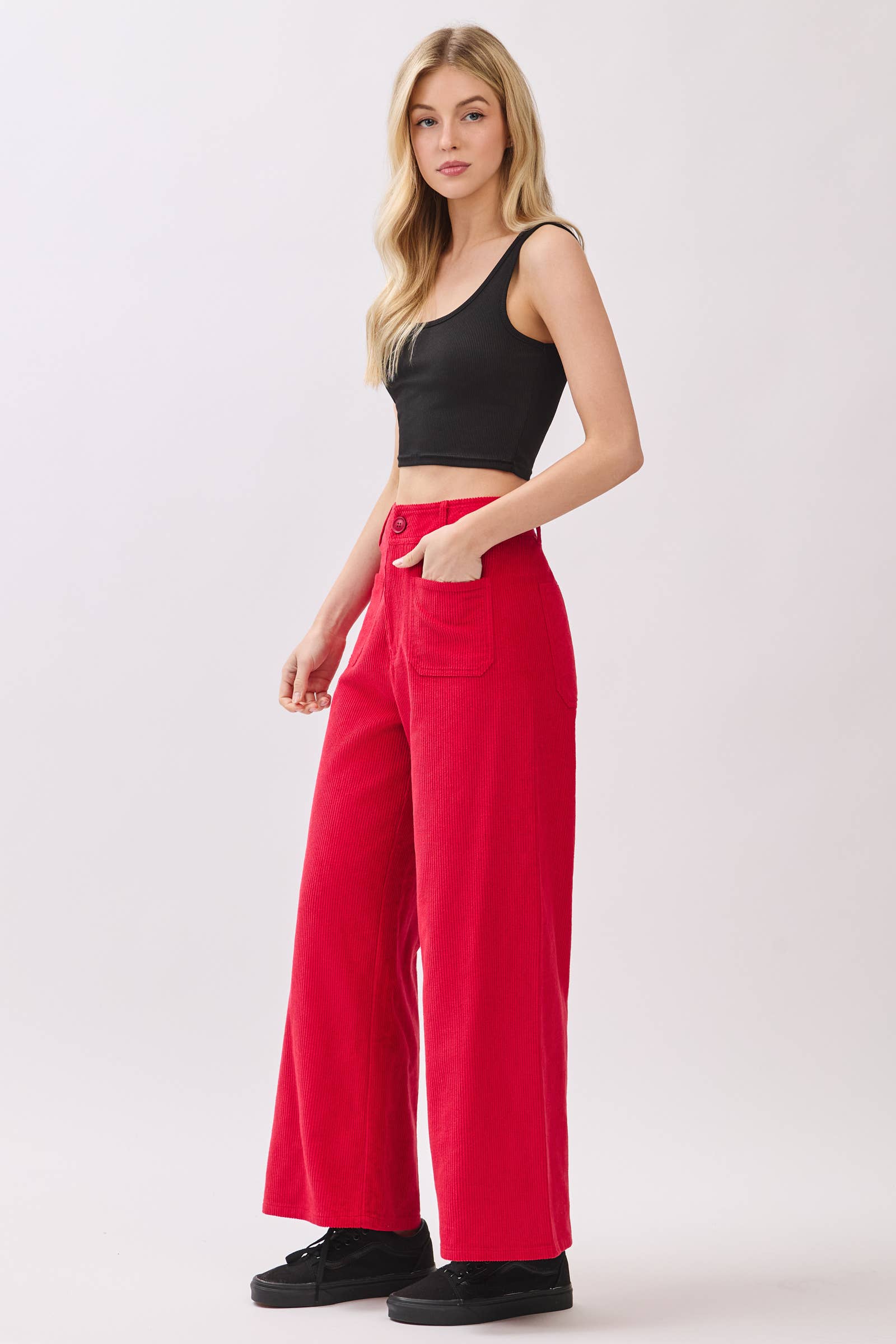NOIR Pantalon large droit en velours côtelé en vente sur Faire4