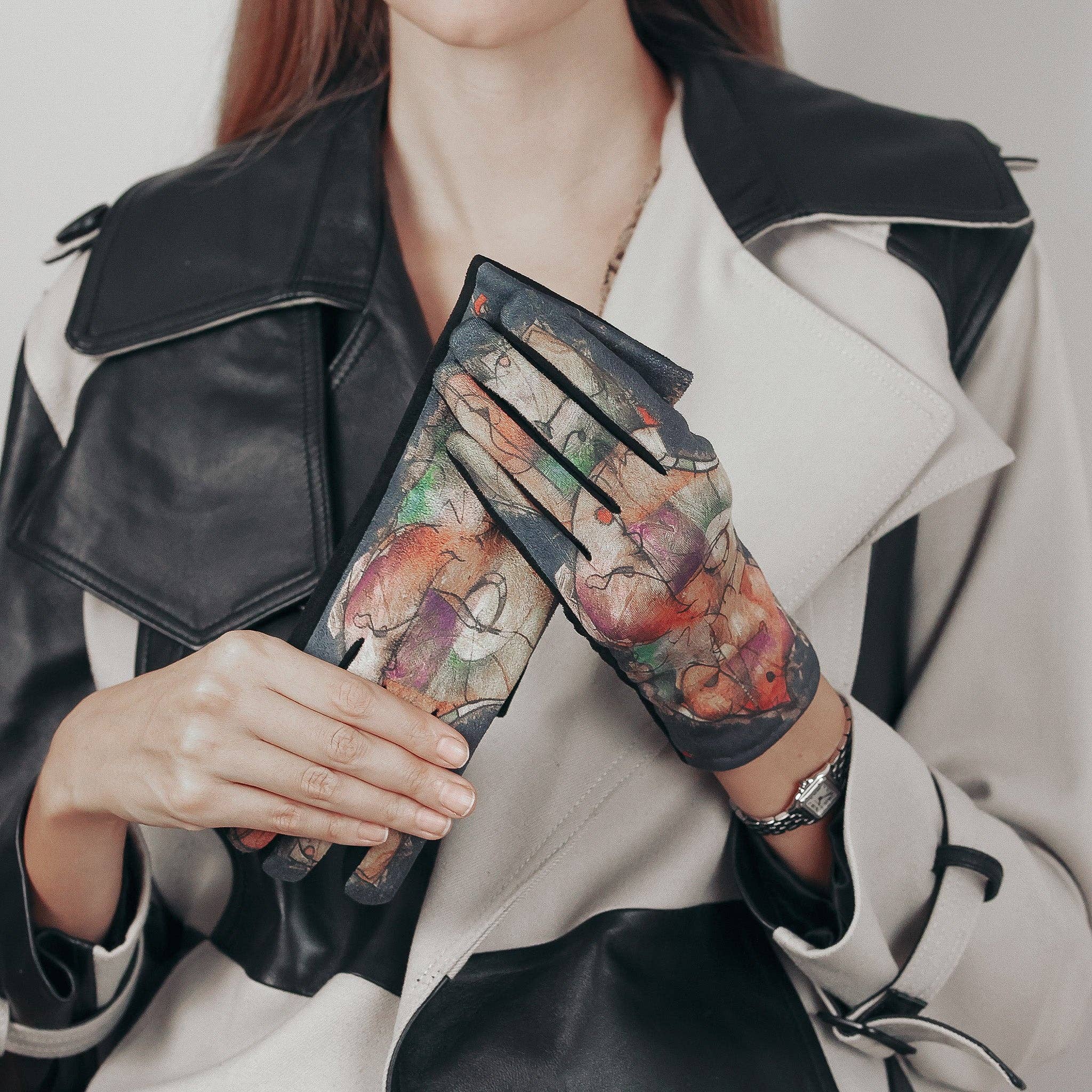 Studio Hop – wholesale Gloves – Women's – Art Print Suede Stretchy Touchscreen Gloves0