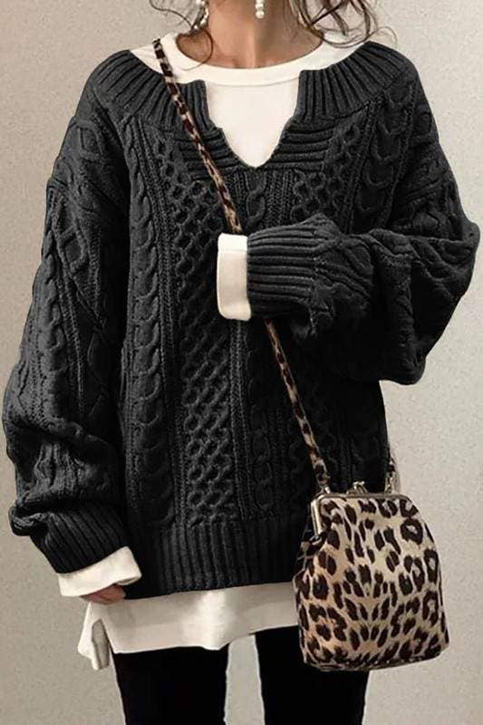 Fashion Combination - Vente Pull en maille – femme - pull à manches longues et col en V5