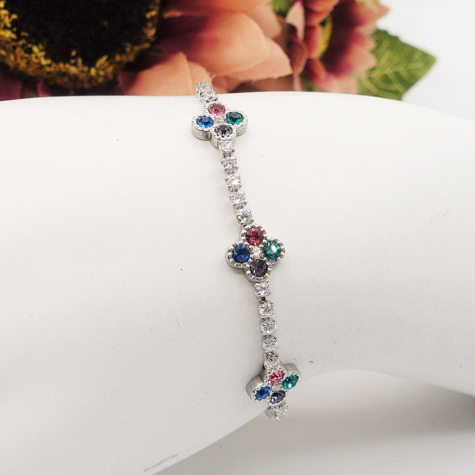 Daemon srls – wholesale Tennisarmband – DAHLIA ~ Rostfritt stål - tennisarmband i cubic zirconia med blommor1