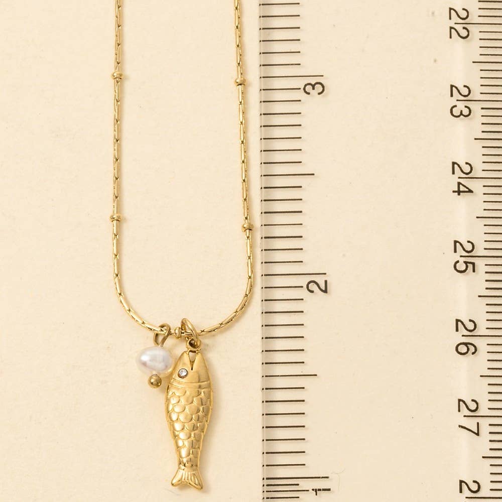 G Stainless Steel Fish And Pearl Pendant Necklace for wholesale on Faire2