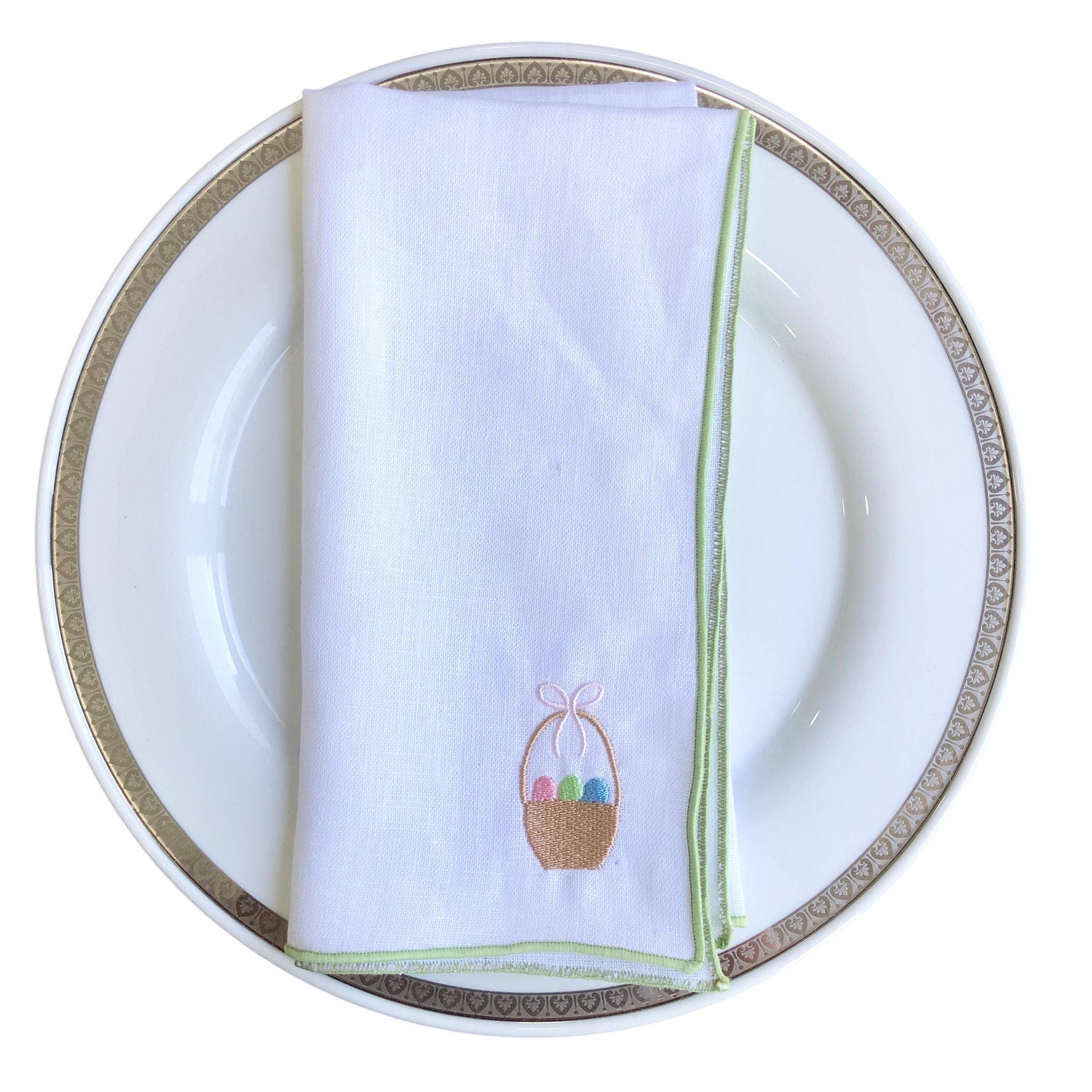 Belle Linen – wholesale Dinner & cloth napkin – Set of 4/6 Embroidered Easter Eggs Basket Linen Napkins6
