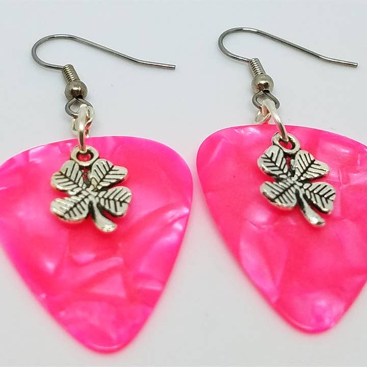 Simply Raevyn - Wholesale Dangle Earrings - Small Shamrock Charm Guitar Pick Earrings1