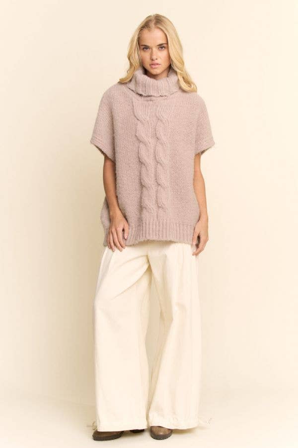 Taupe CABLE KNIT MOCK NECK SWEATER VEST for wholesale on Faire7