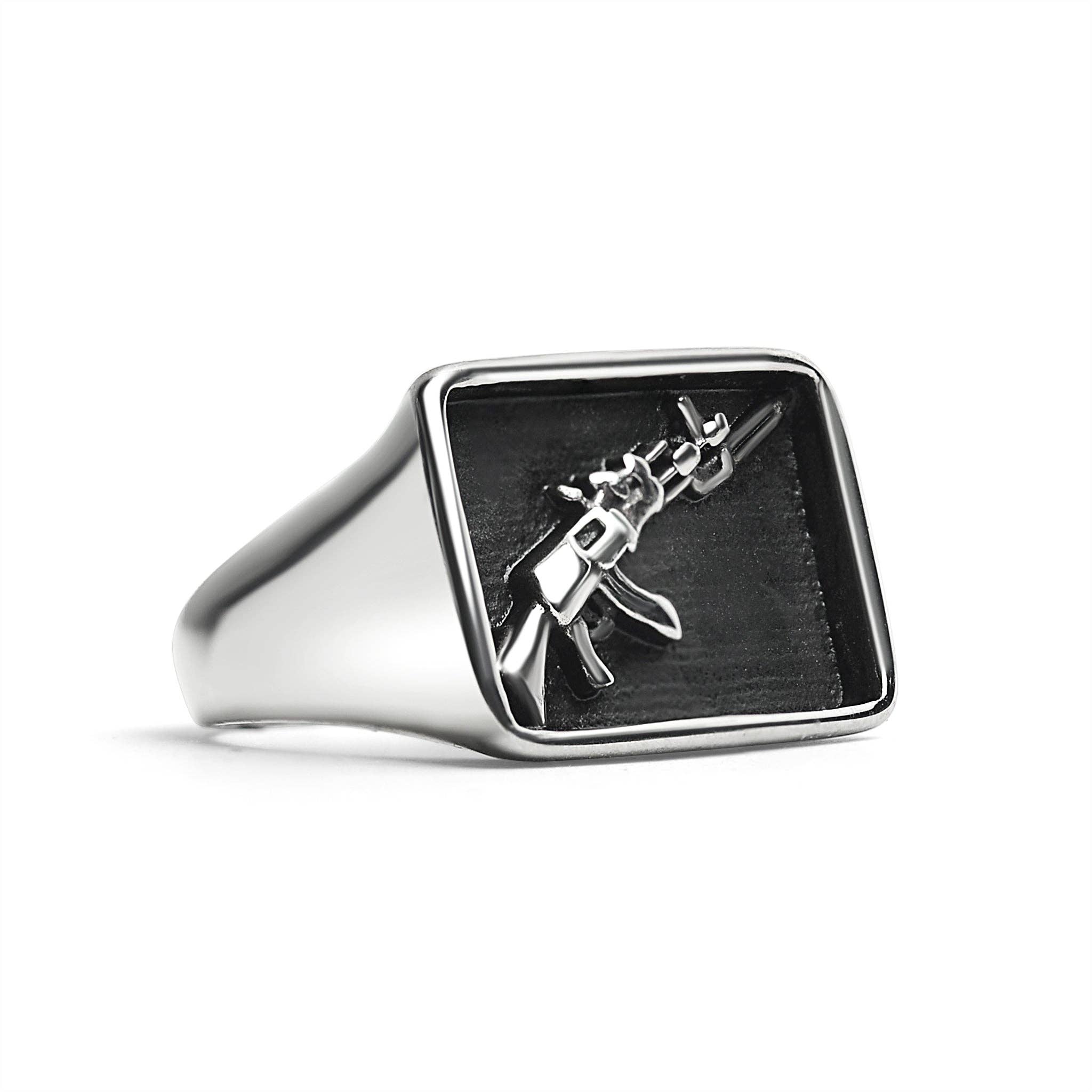 WJW - Wholesale Signet Ring - Stainless Steel AK-47 Gun Signet Ring1