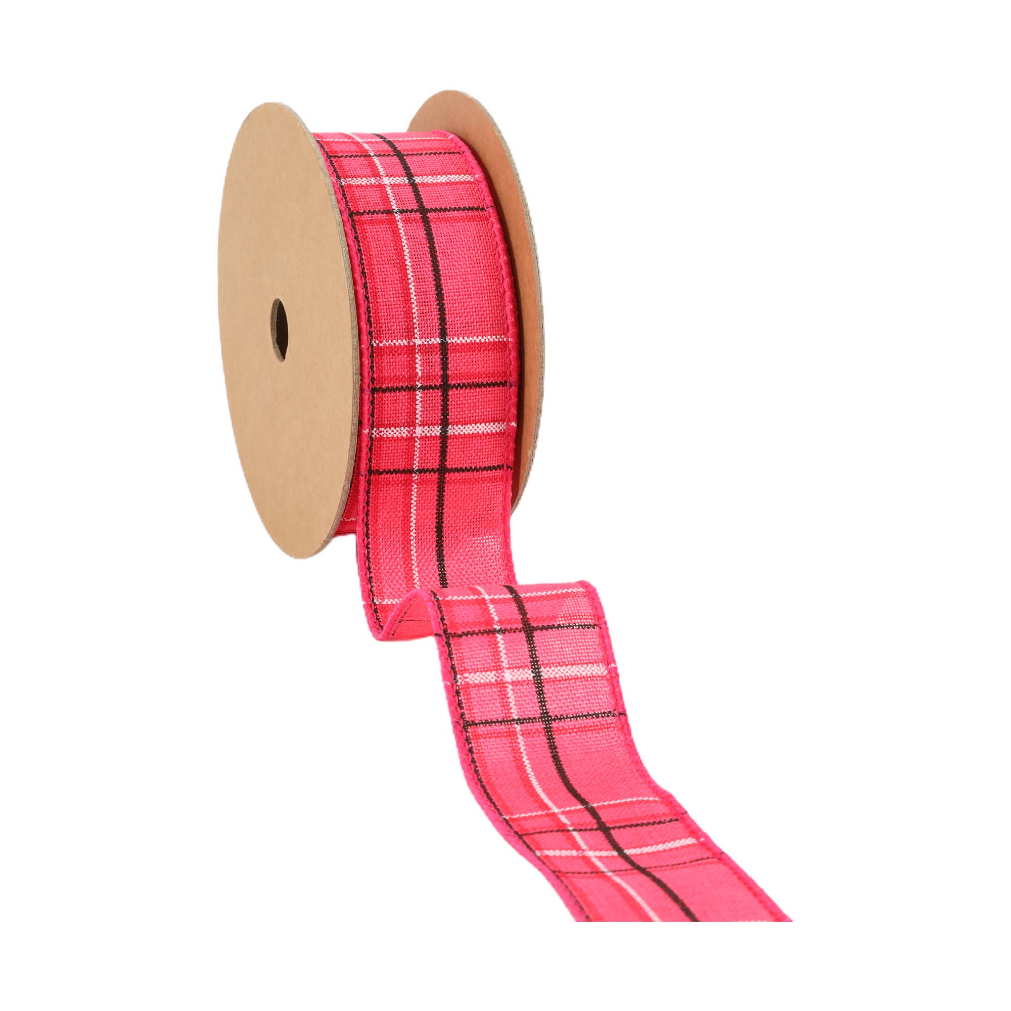 LA Ribbons Wholesale – Engroshandel Bånd – Kablet bånd | Hot pink/Spring Plaid | 10 Yard Roll2