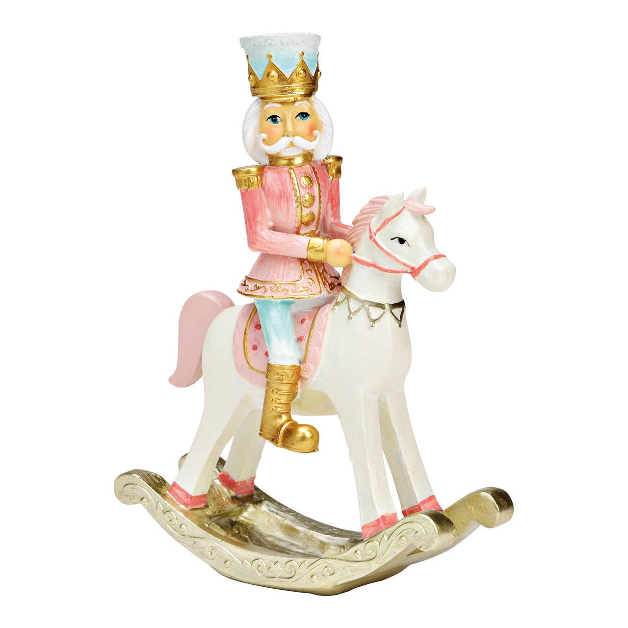 Wurm - Wholesale Christmas Decoration - Rocking horse with nutcracker made of poly mint, pink (W/H/D) 13x18x6cm0