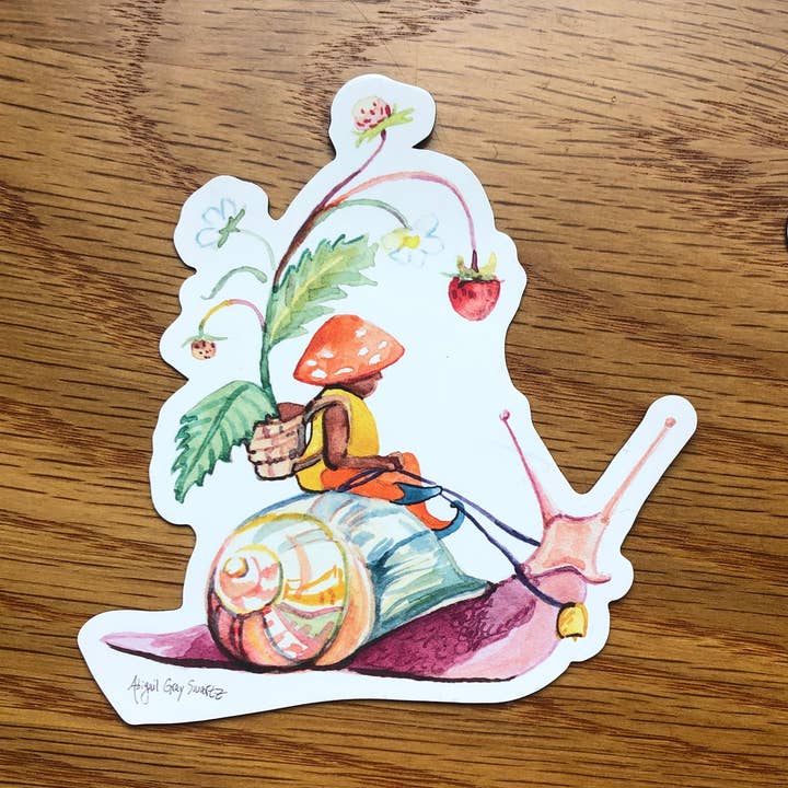 Aimant de gnome d'escargot, créature du jardin des bois pour la vente par Gray Day Studio