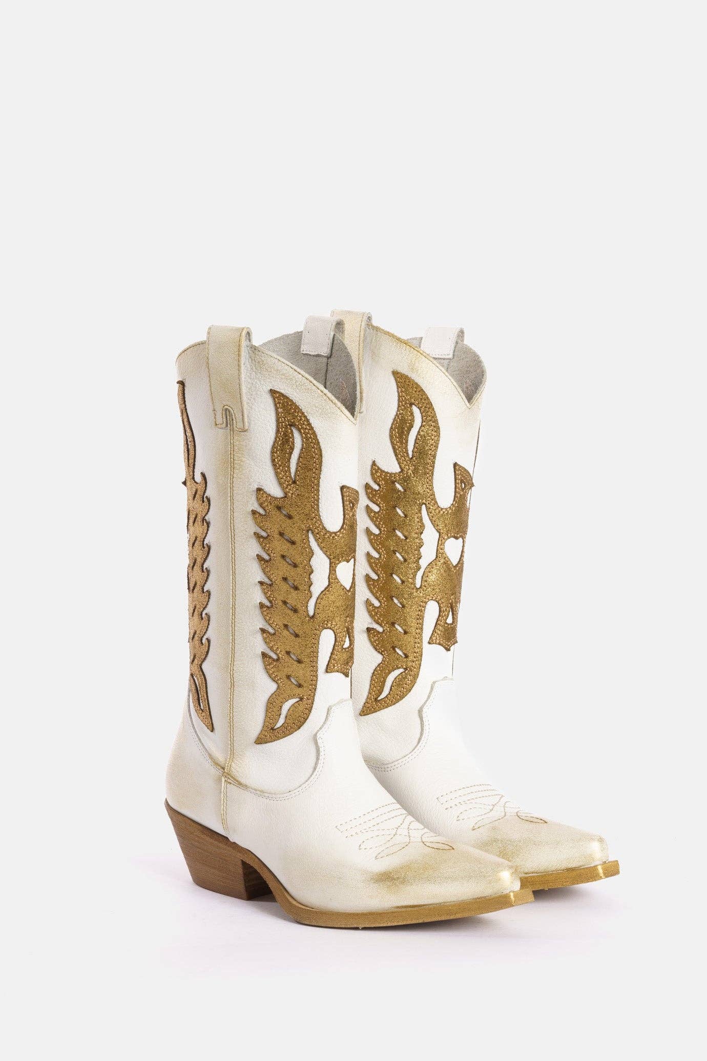 METISSE - Wholesale Boots - Women's - White and gold laminated Texan boots DX8221