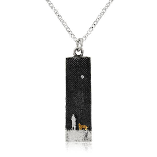 MOONLIT SKY GOLDEN DOG NECKLACE, SILVER WITH DIAMOND STAR for wholesale by Charlotte Lowe
