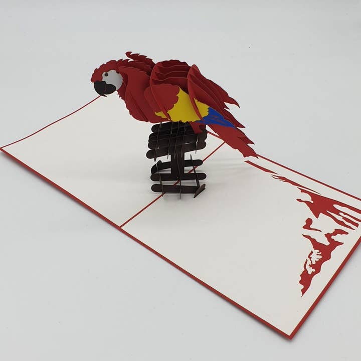 3D pop-up card red parrot for wholesale by Papier Paradies