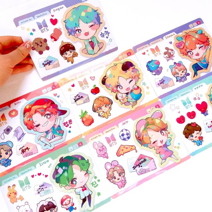 BTS Sticker Sheets (waterproof vinyl) for wholesale by ToasterKiwi