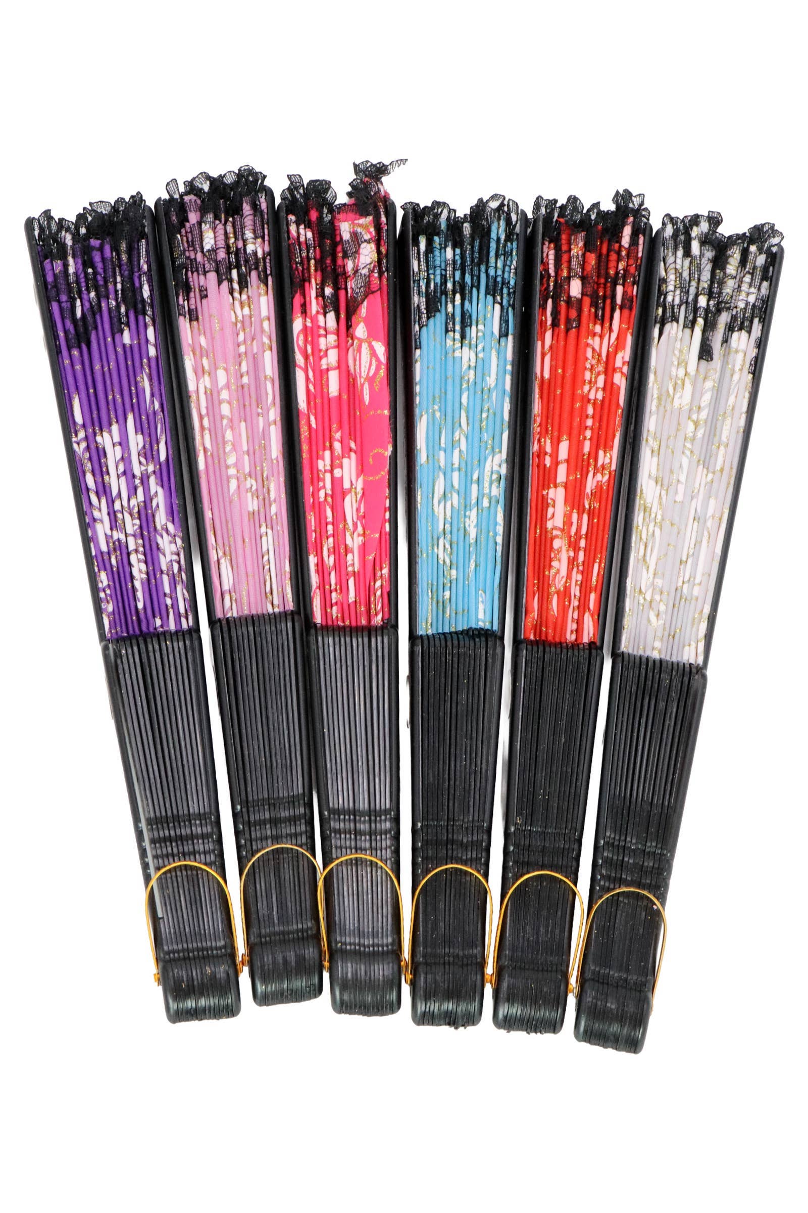 ASSORTED Rose Glitter Black Lace Handheld Folding Fan for wholesale on Faire1