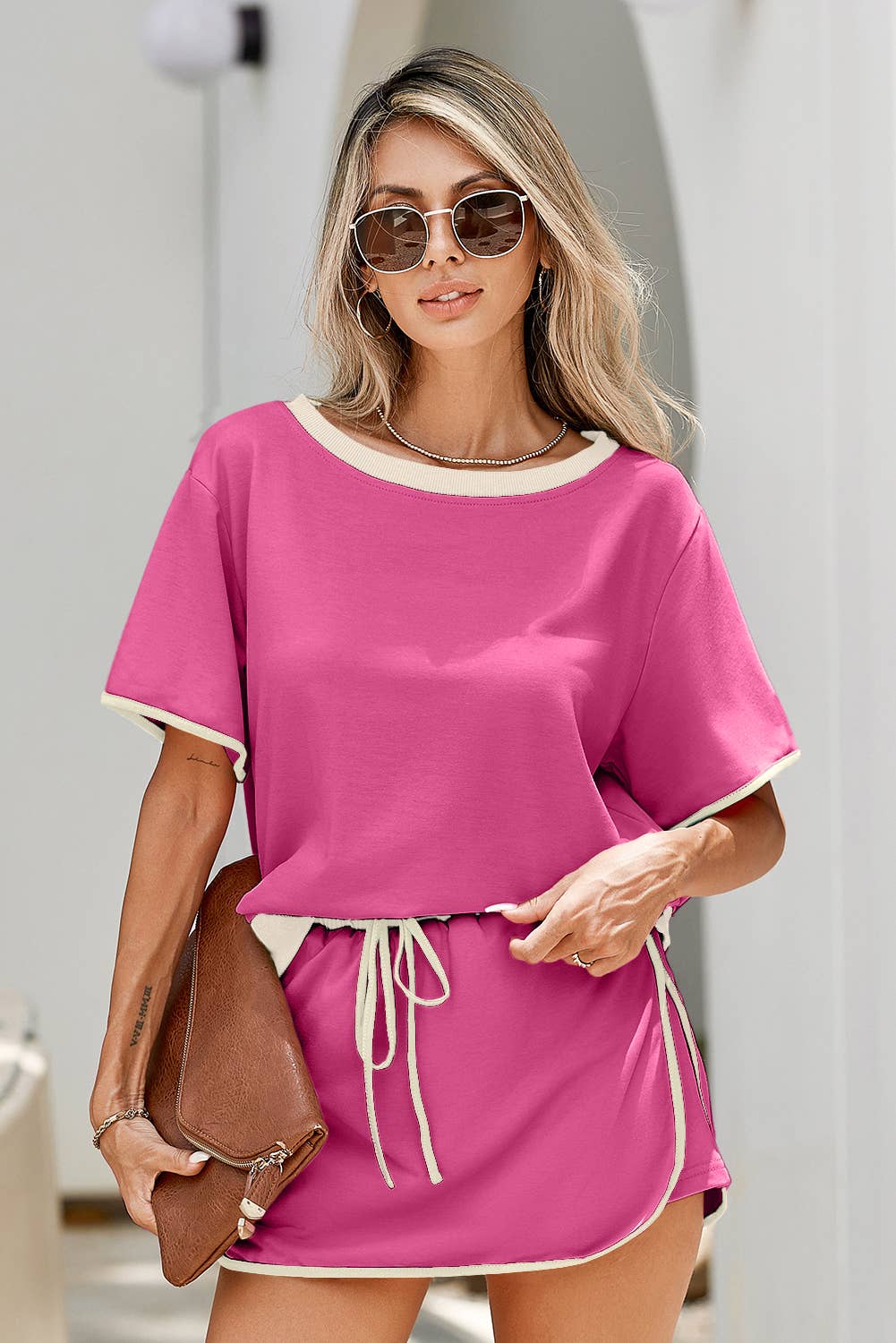 Little Daisy Closet - Wholesale Top & Skirt Set - Women's - LDC Colorblock Edge Drop Shoulder T Shirt and Skirt 2Pcs Set10