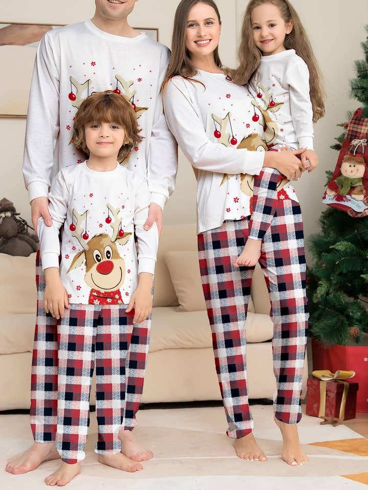 Family Matching Christmas Reindeer Plaid Pajama Set for wholesale by Anna Kaci Wholesale