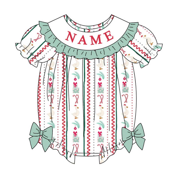 Auraquise - Wholesale Dress - Kids - Girls Christmas Custom Name Embroidery Smock Goose Dress & Bubble1
