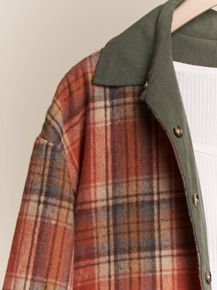 Mello. - Wholesale Button Down Shirt - Women's - Reversible Corduroy and Plaid Button Down Shirt