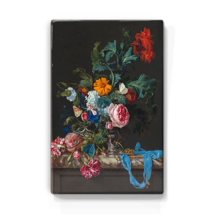 Laqueprint - Bloemstilleven met horloge - Willem van Aelst - 19,5 x 30 cm - LP061 voor wholesale door Laqueprint