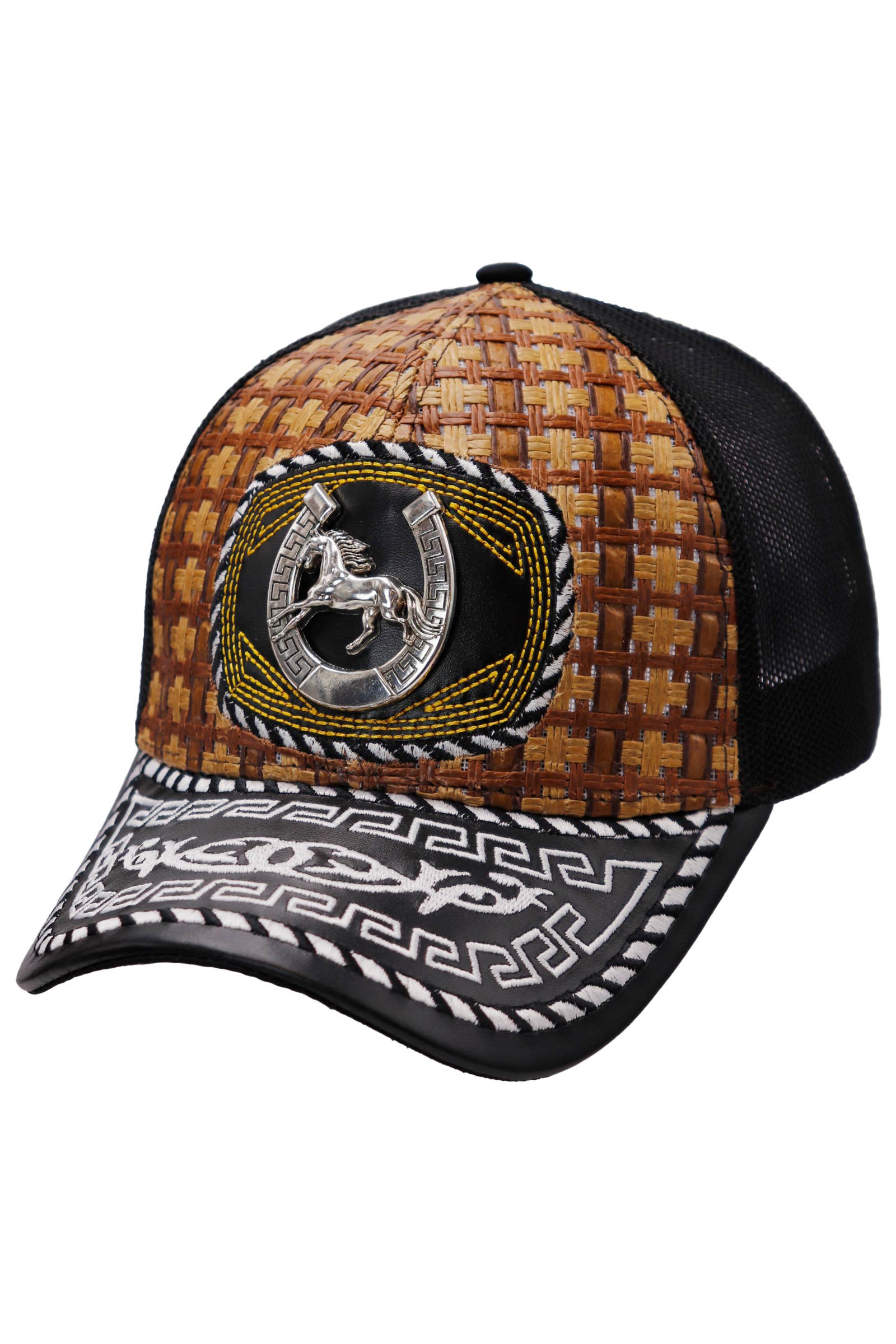 Cap Zone - Wholesale Trucker Hat - Unisex - Silver Emblem Vegan Leather Straw Mesh Charro Cap3