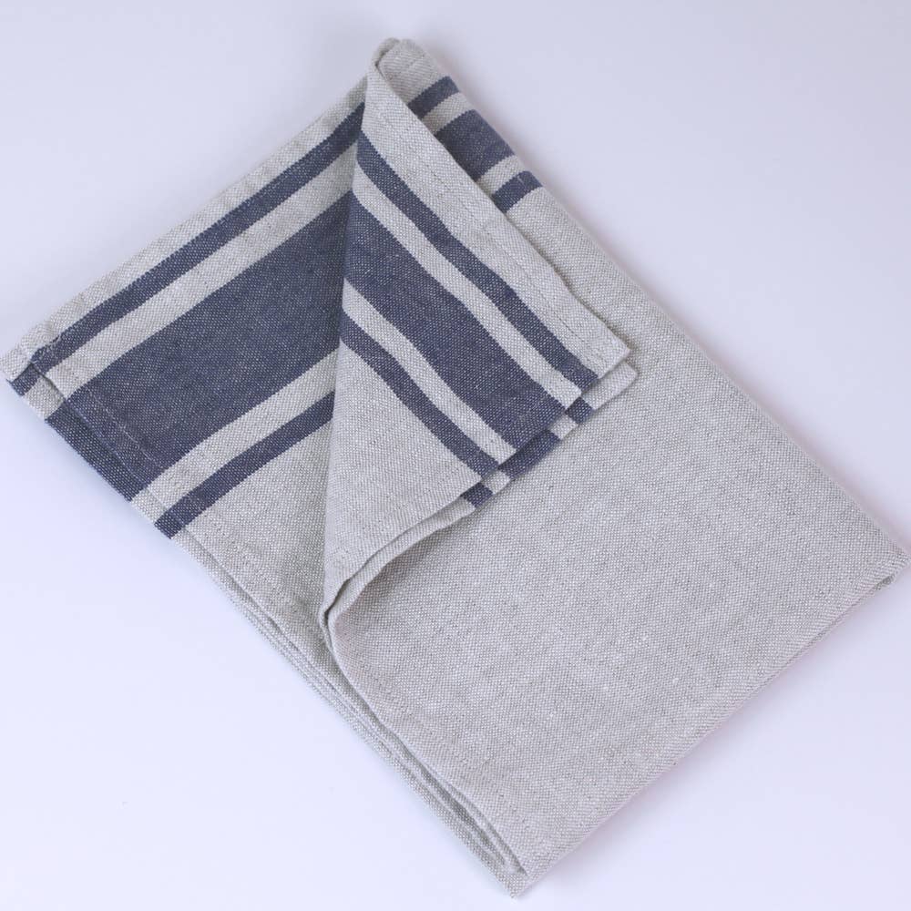 LinenCasa - Wholesale Hand Towel - Linen Hand Towel – Stonewashed – Grey with Blue Stripes4