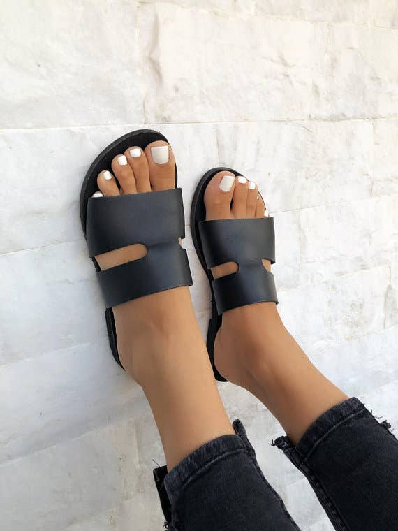 Christina Christi - Wholesale Sandals - Women's - Black Leather Slides, Black Sandals, Women Sandals4