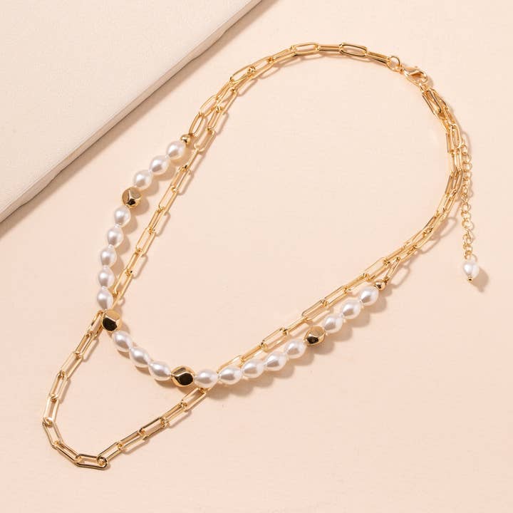 Perle- og guldklumpperle med papirklipskæde halskæde for engroshandel hos StarryNYC