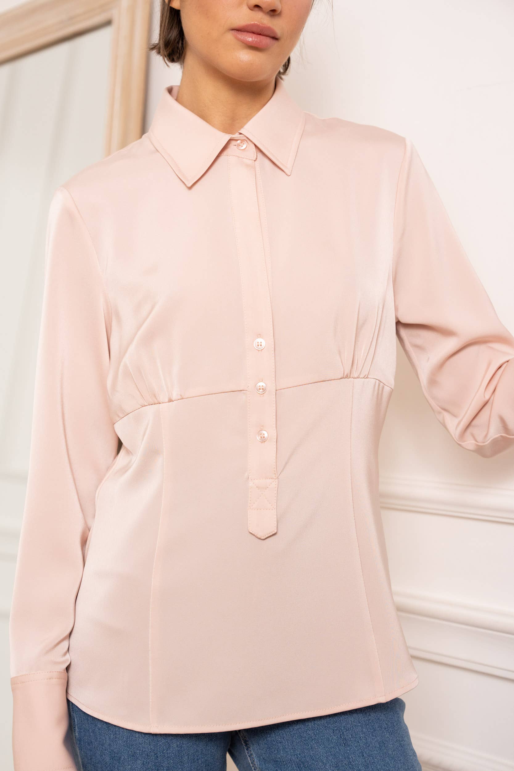 Attentif Paris - Wholesale Button Down Shirt - Women's - Satin corset shirt with lapel collar21