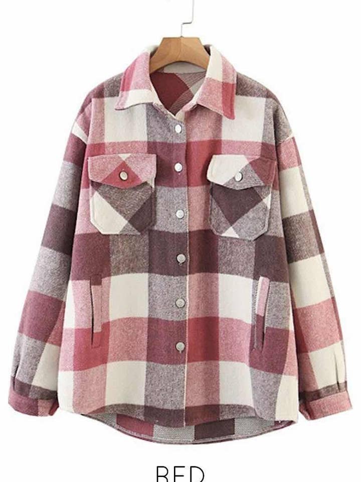 Oversized Plaid Flannel Jacket for wholesale by Miss Sparkling