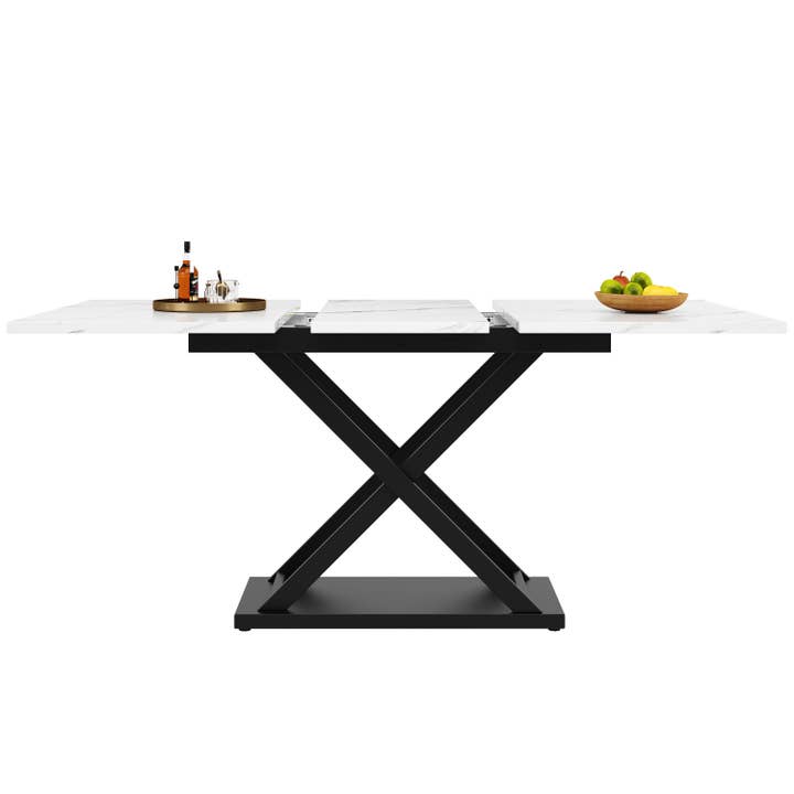 Extendable white faux marble dining table with black metal base (120-160cm) FROSTFALL for wholesale by Urban Meuble UK