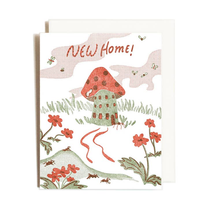 Maison Champignon | Félicitations | Carte Letterpress pour la vente par Homework Letterpress Studio