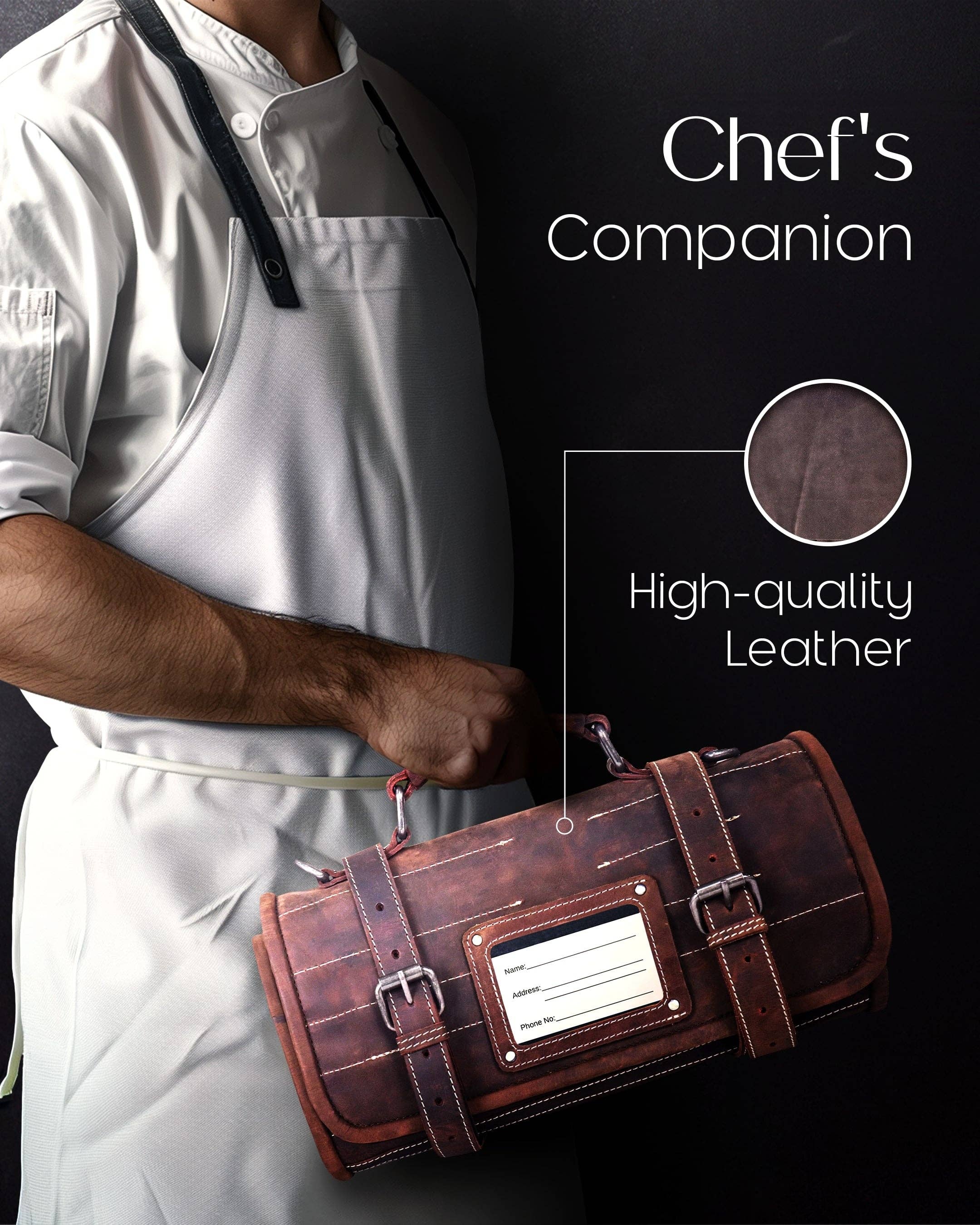 Brown Crazyhorse Leather Knife Roll Bag for Chefs Large Professional Bag for wholesale on Faire5