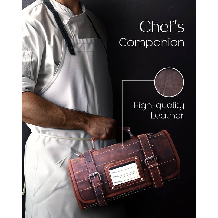 Brown Crazyhorse Leather Knife Roll Bag for Chefs Large Professional Bag for wholesale on Faire5