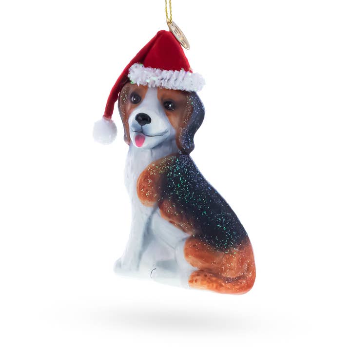 Beagle Dog with Santa Hat Glass Ornament for wholesale by BestPysanky