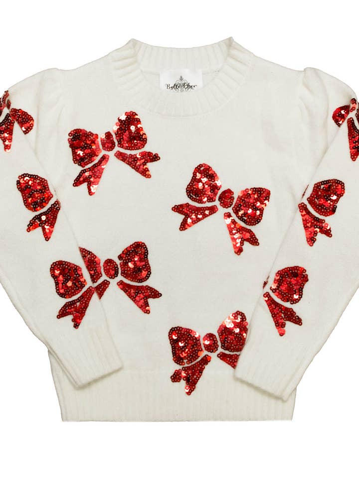 Belle Cher - Wholesale Knit Sweater - Kids - Red Bows Cream Sweater2