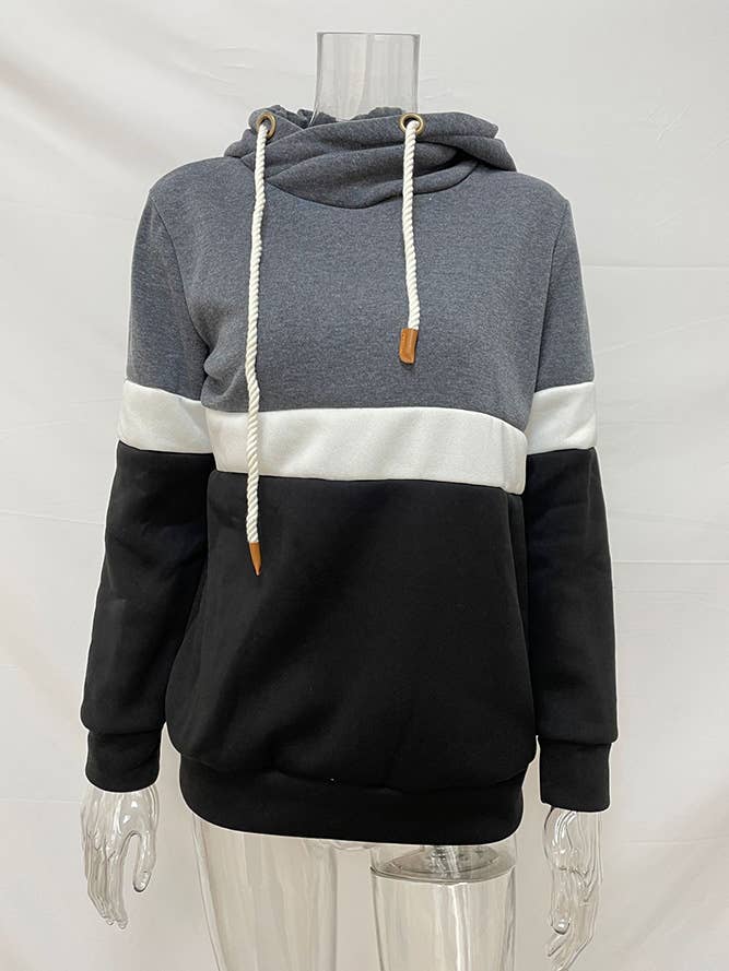 UNISHE – Engroshandel Hoodie – Kvinder – Colorblock Sweatshirt med hætte med snor ZK21836